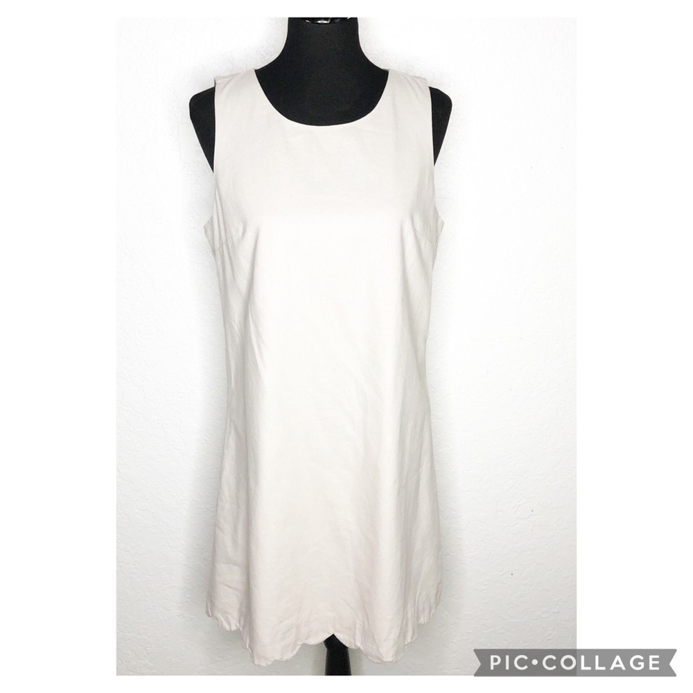 J Crew cream oatmeal linen blend sleeveless scalloped hem sheath dress size 10